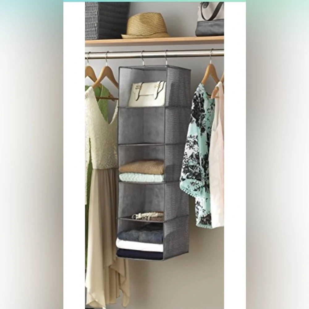 Gray fabric 5 shelve closet hanging organizer 36*10.5*10
